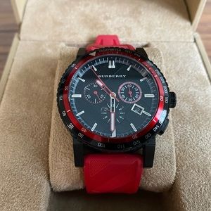 Mens Red & Black Burberry watch
